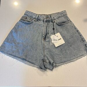 Nocturne High Rise Studded Denim Shorts w/ undone hem Size S/M